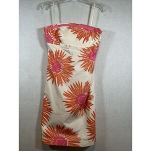Vintage Tommy Hilfiger Strapless Flower Dress Sz 6 White Orange Pink 100% Cotton